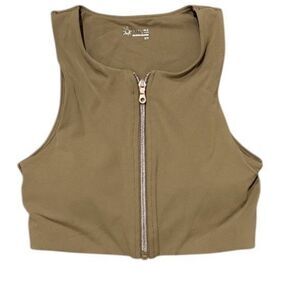 Offline By Aerie Sport Bra Top Zip Front Brown Size Small Active Stretch Yoga